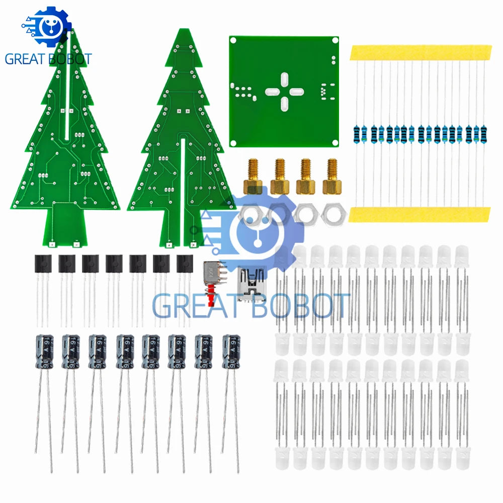 3D Christmas Tree LED DIY Kit – Flashing Red Green Yellow LEDs LED DIY Electronics Kit Axl