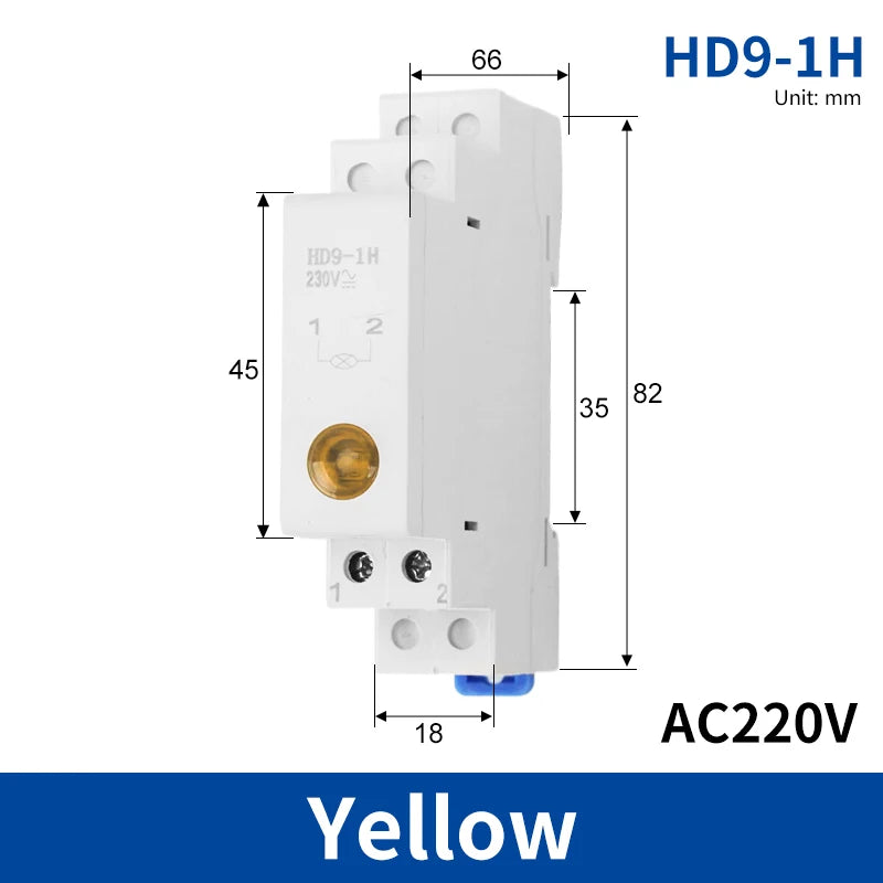 HD9 DIN Rail LED Signal Indicator Light 9mm 18mm 220V – 4 Colors LED Indicator Light Axl 1H-Yellow