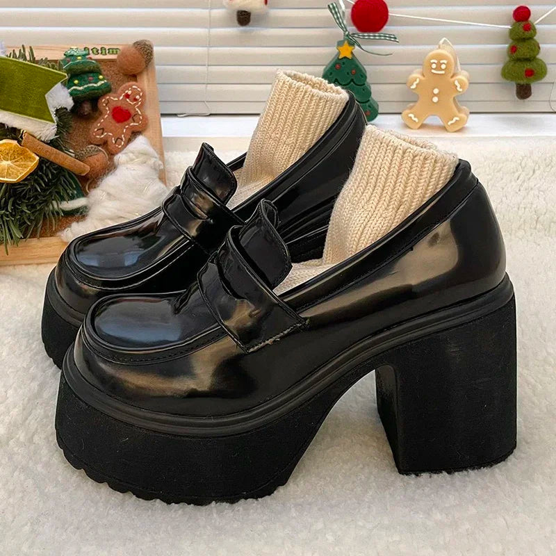 Retro Mary Jane Platform Heels – Women's Thick Sole Pumps Platform Loafer Heels Axl