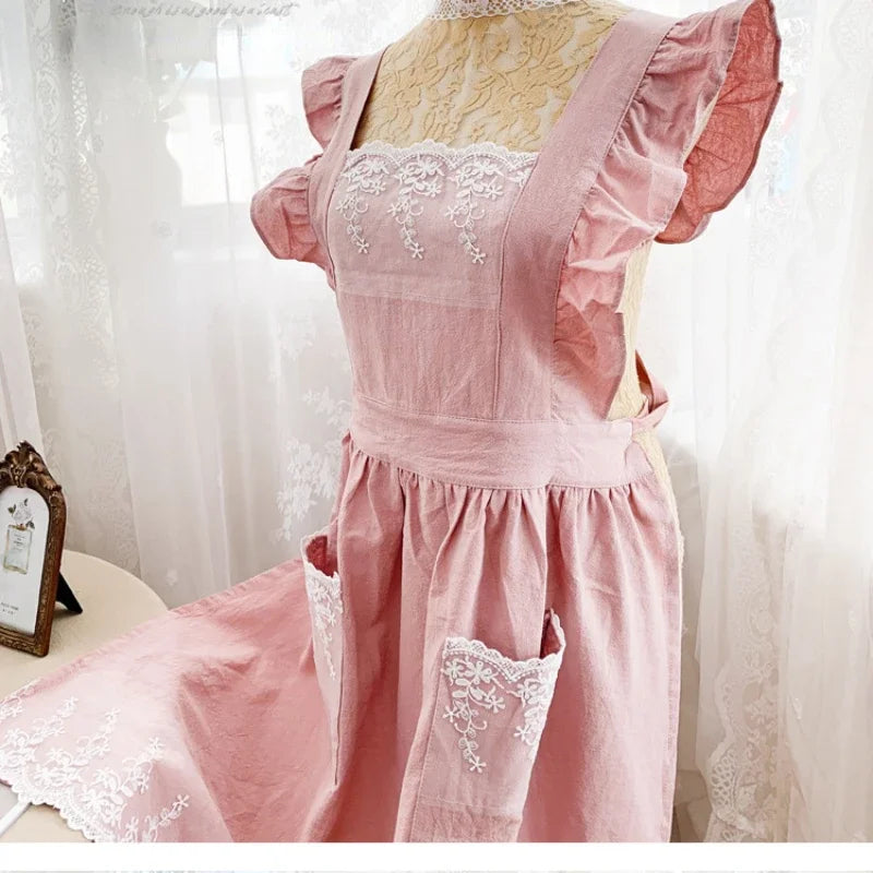 Women's Cotton Linen Vintage Apron Dress – Japanese Kitchen Style Apron Dress Axl