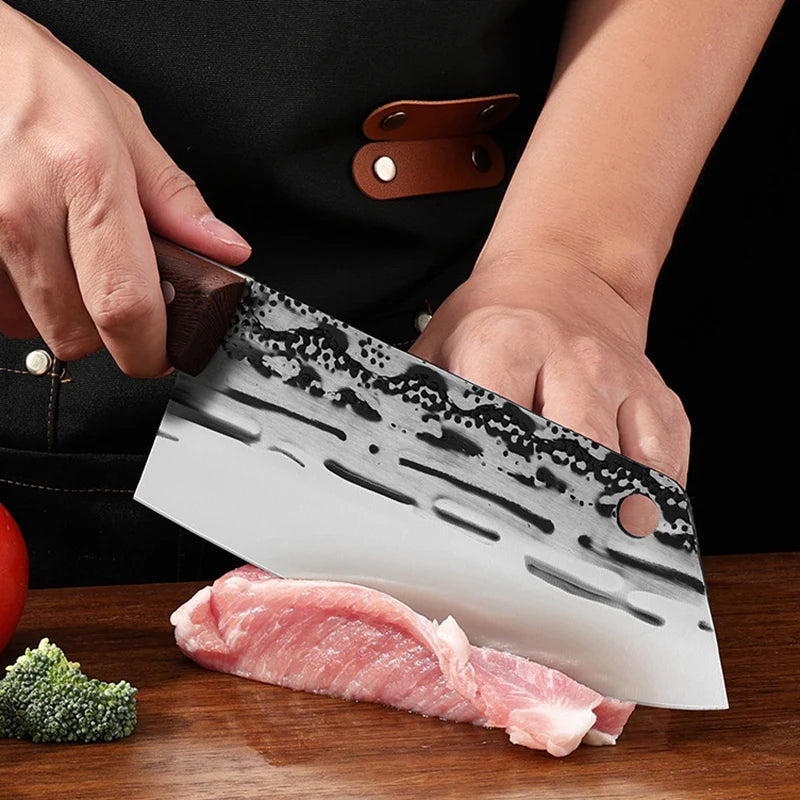 Forged Chinese Chef Cleaver – Full Tang Wenge Wood Handle Kitchen Cleaver Knife Axl