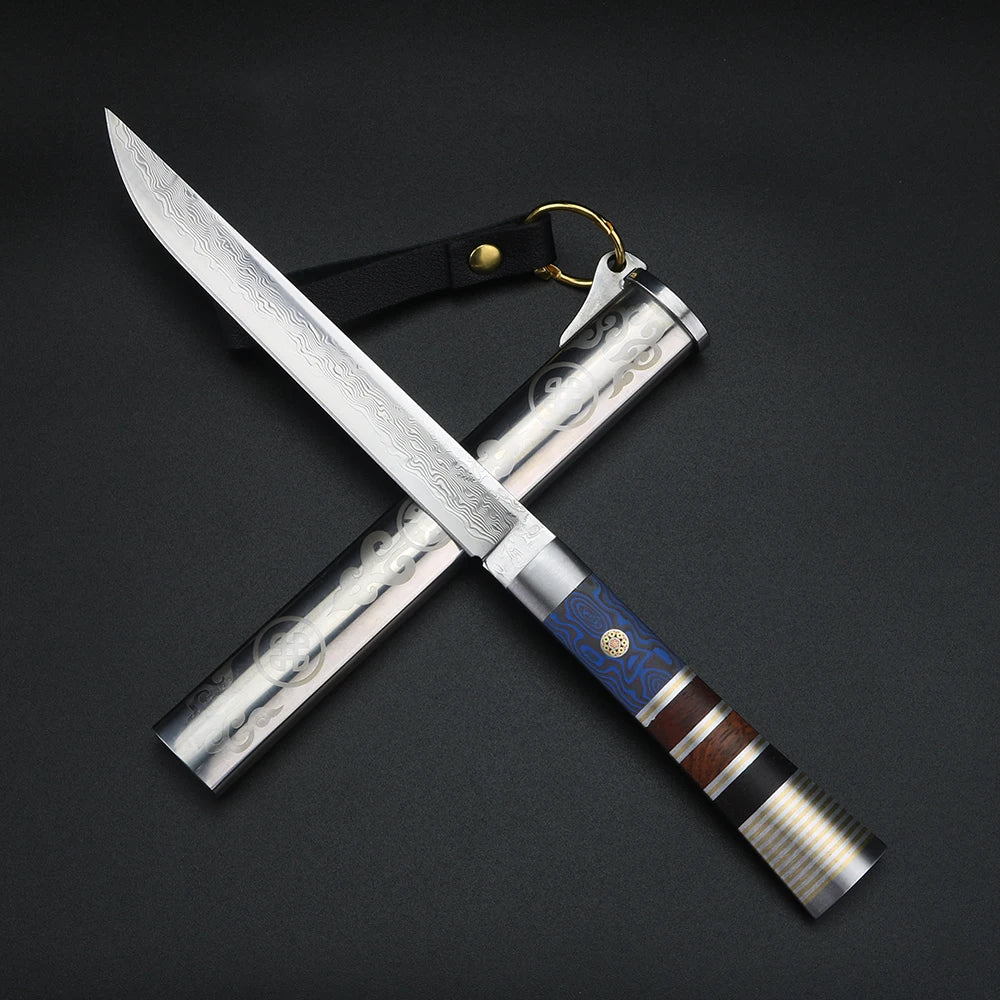 XUAN FENG Damascus Steel Fruit Knife with Steel Sheath Damascus Fruit Knife Axl 1 pcs