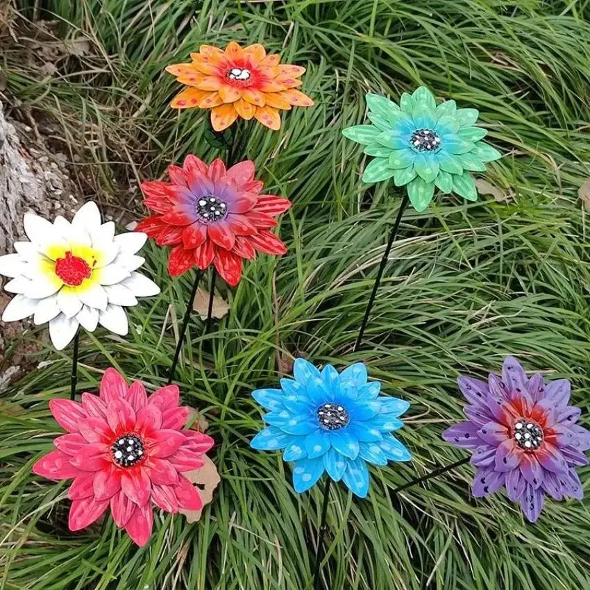 Rustproof Metal Flower Garden Stakes – Colorful Yard Lawn Art Garden Stake Decor Axl