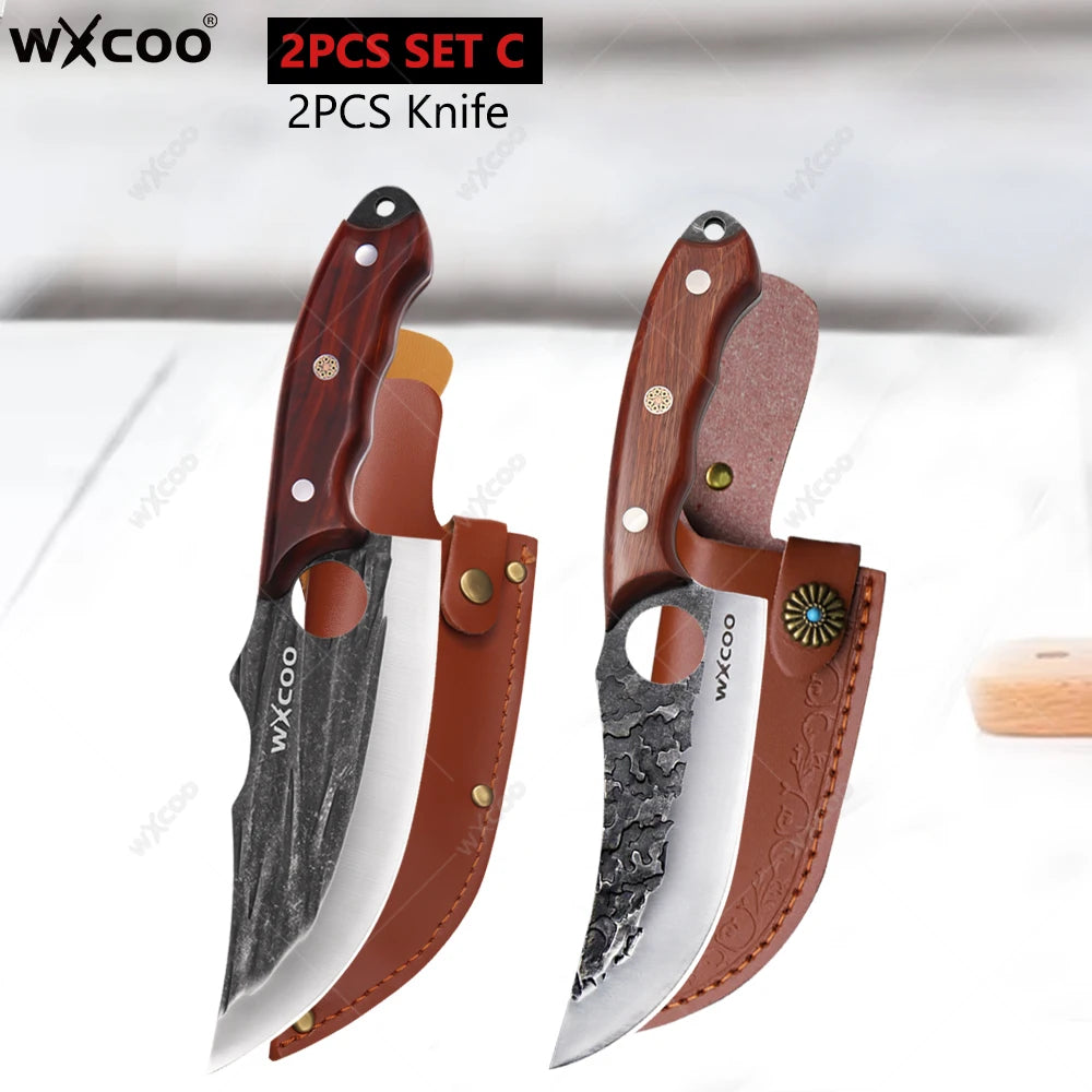WXCOO Forged Stainless Steel Chef Knife Set with Cover Kitchen Knife Set Axl 2PCS SET B