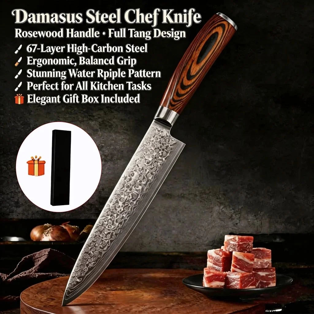 67-Layer Damascus Steel Cleaver Knife | Japanese Gift Set Damascus Kitchen Knife Axl