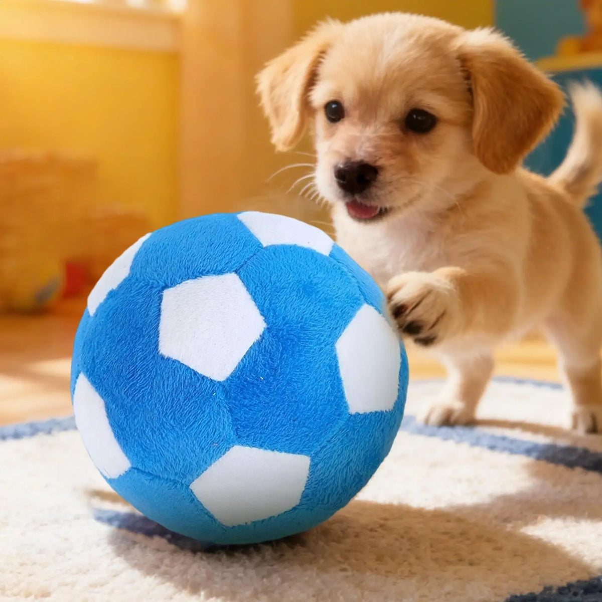 Plush Squeaky Soccer Ball Dog Toy – Indoor & Outdoor Play Squeaky Dog Toy Axl