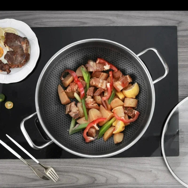 32cm 304 Stainless Steel Honeycomb Non-Stick Wok Pan Non-Stick Wok Pan Axl