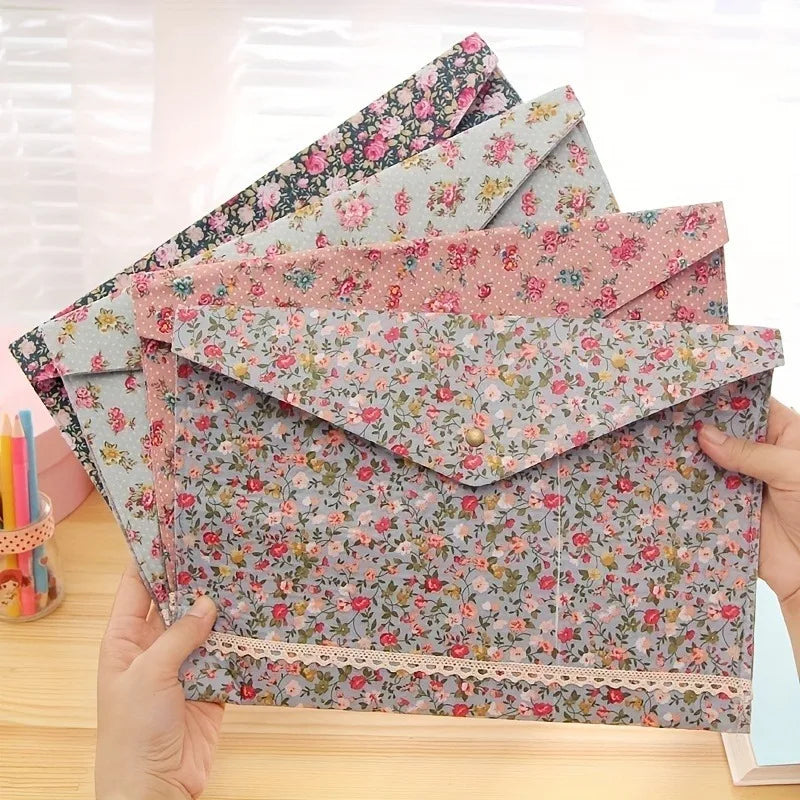 A4 Floral Fabric File Folder – Large Capacity Document Organizer Document File Folder Axl