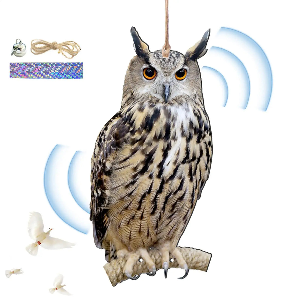 2D Owl Scarecrow Bird Repeller Pendant with Bell | Garden Decor Bird Repeller Pendant Axl