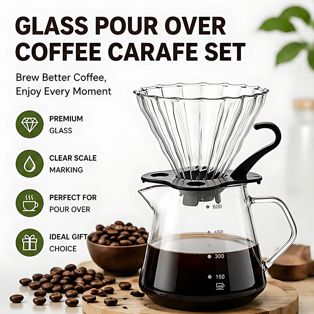 Leeseph Pour Over Coffee Maker – 600ml Glass Carafe & Dripper Pour Over Coffee Maker Axl