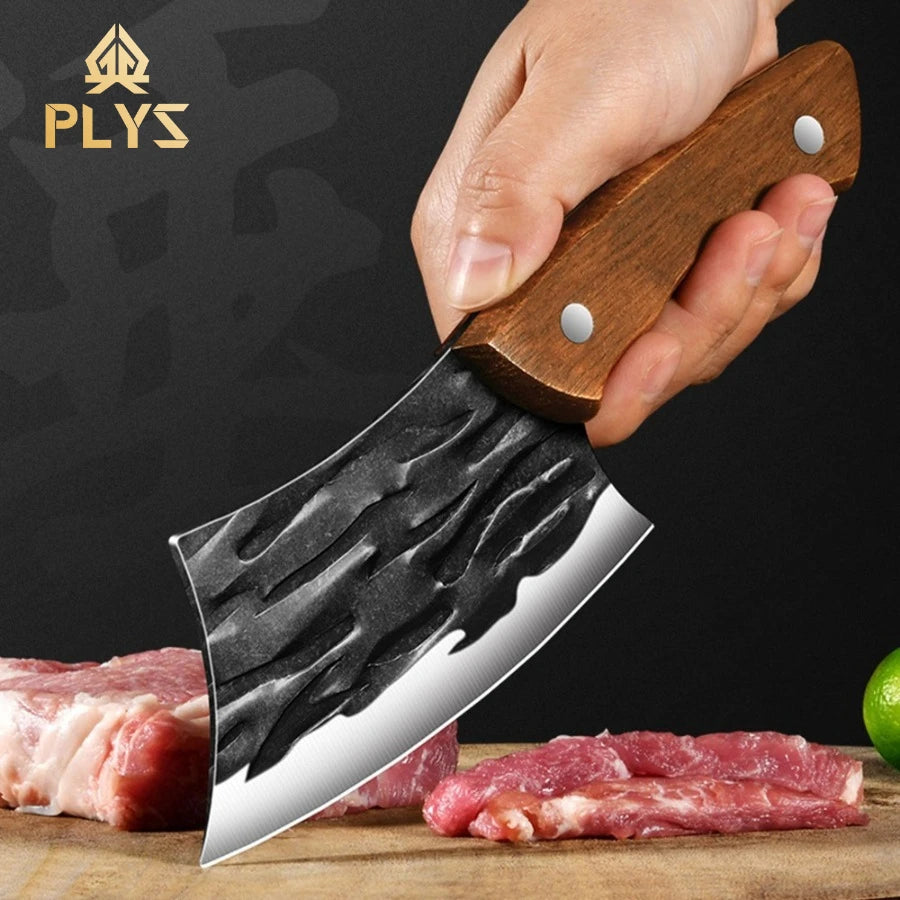 PLYS Meat Cleaver Butcher Knife – Stainless Steel Wood Handle Kitchen Cleaver Knife Axl