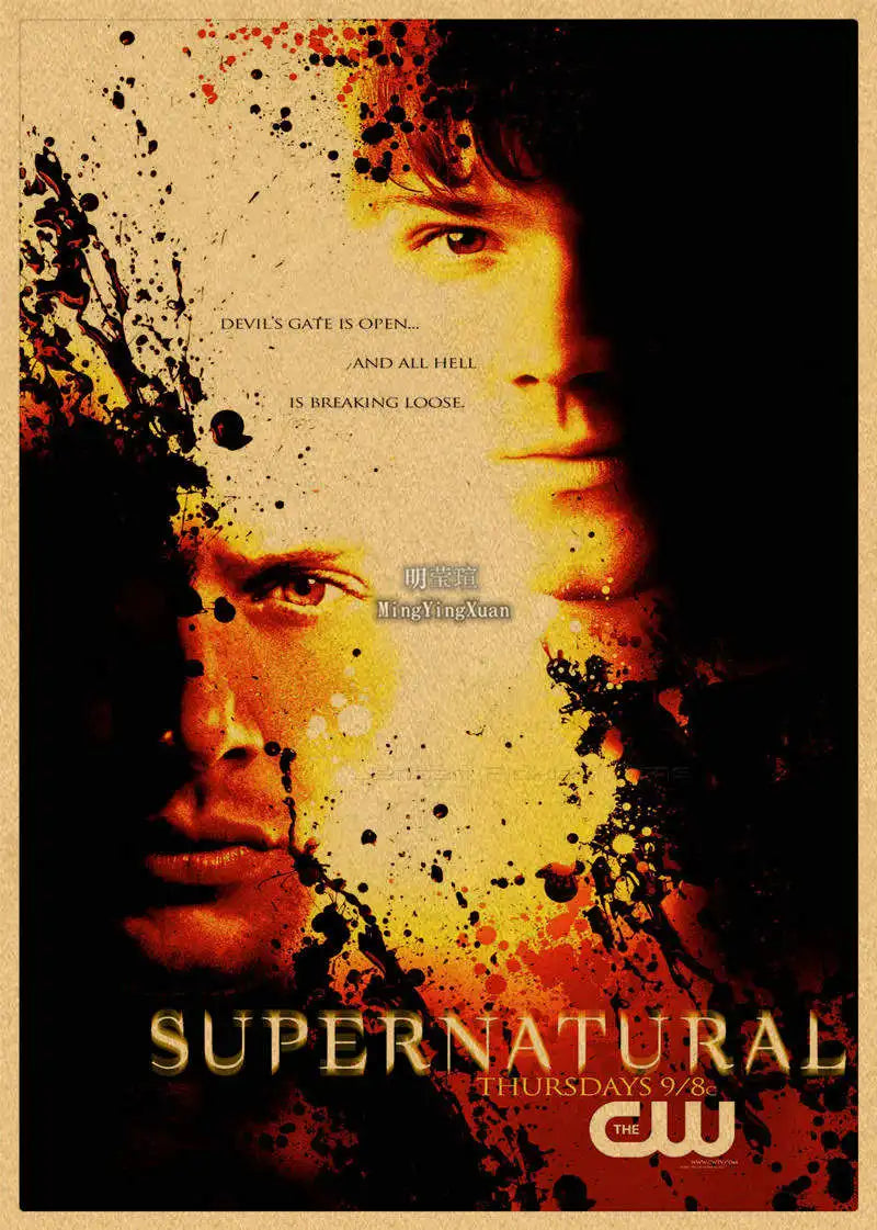 Supernatural TV Series Vintage Kraft Paper Poster | Wall Art Vintage Wall Poster Axl 25 30x20cm