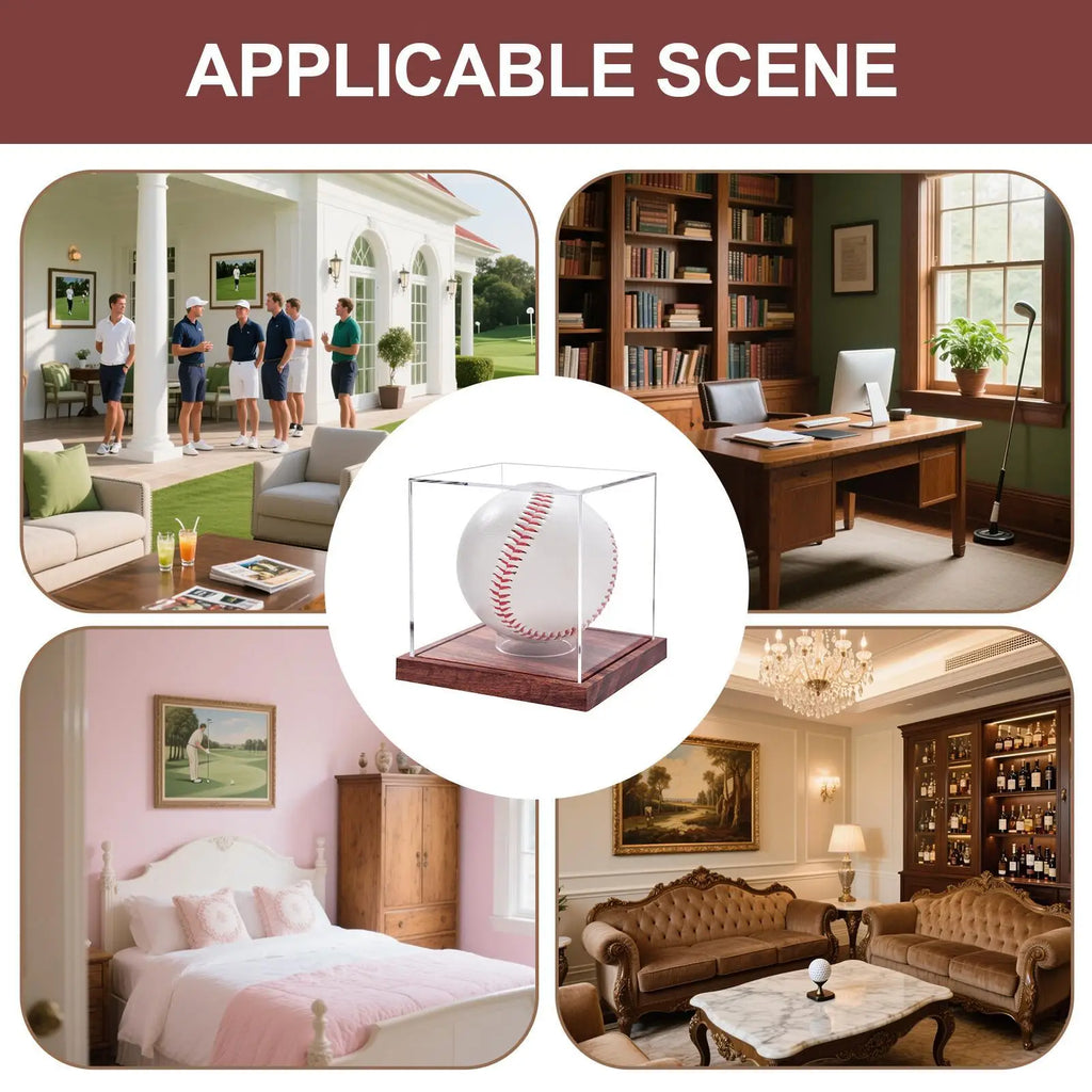 Acrylic Baseball Display Case – Clear Wood Base Collectible Stand Baseball Display Case Axl