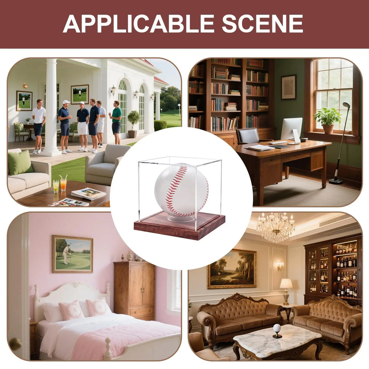 Acrylic Baseball Display Case – Clear Wood Base Collectible Stand Baseball Display Case Axl