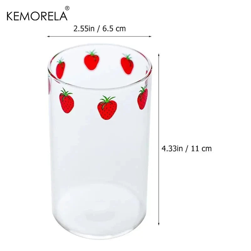 KEMORELA 300ml Cute Glass Cup – Strawberry Orange Design Glass Drinkware Cup Axl