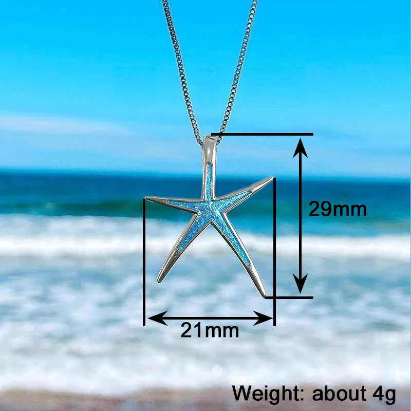 Huitan Blue Starfish Pendant Necklace – Boho Beach Jewelry Pendant Necklace Axl