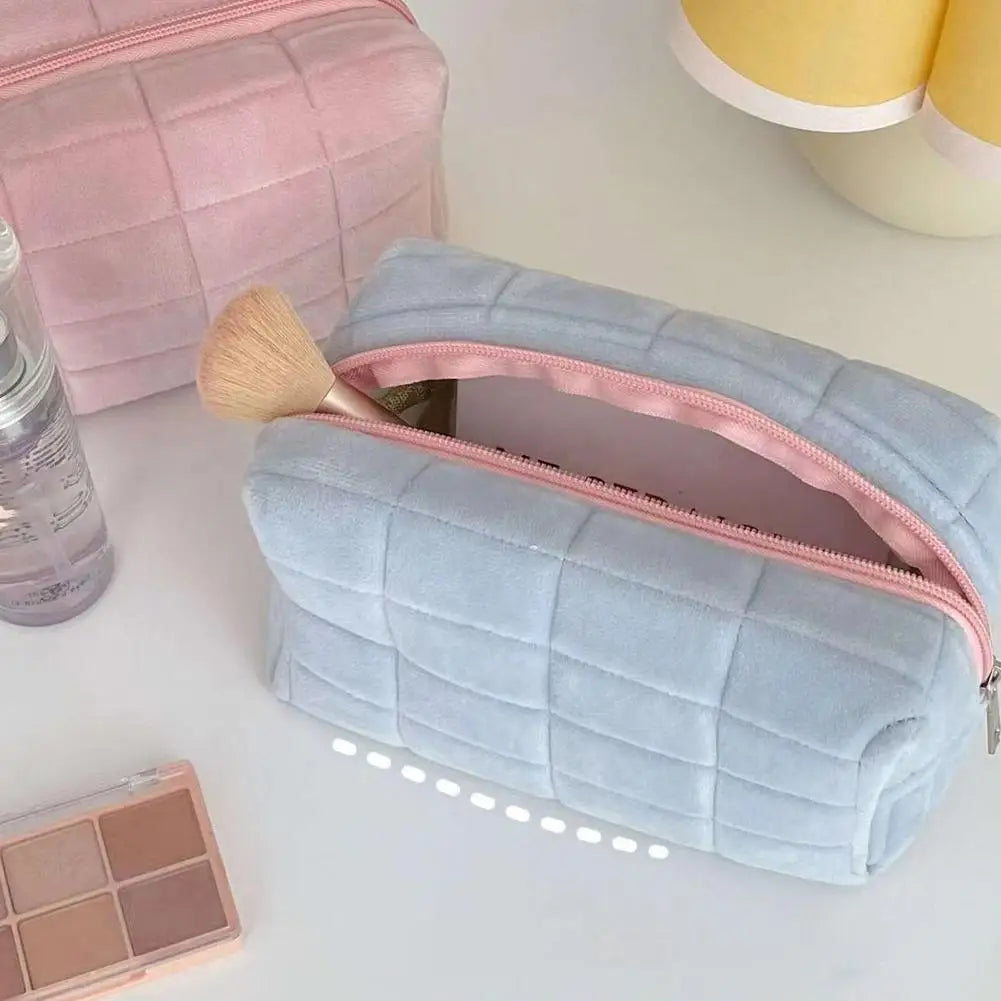 Plush Square Cosmetic Bag – Cute Puffy Makeup Travel Pouch Cosmetic Makeup Bag Axl