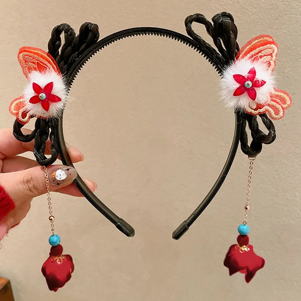 Girls Flower Braid Wig Headband – Chinese Style Hair Accessory Fashion Headband Axl Style4