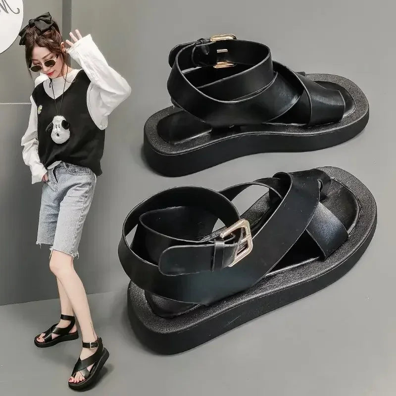 Women's Cross Strap Beach Sandals – Fairy Style Thick Sole Women's Sandals Axl