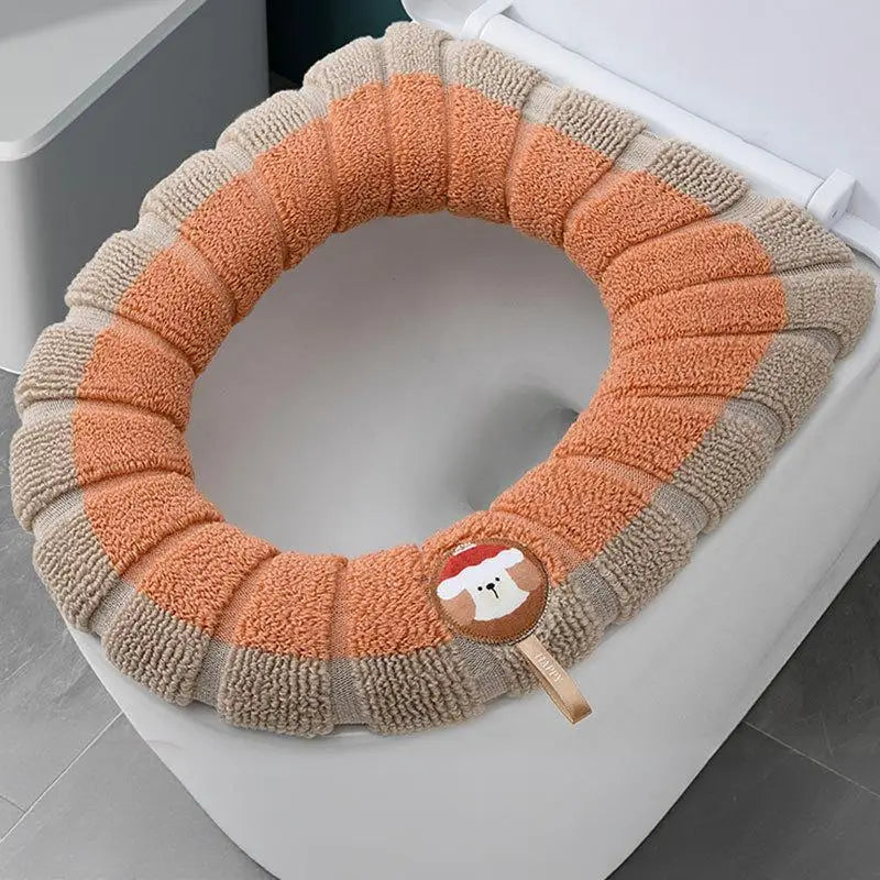 Thickened Knitted Toilet Seat Cover – Washable Color Block Mat Toilet Seat Cover Axl one size Orange