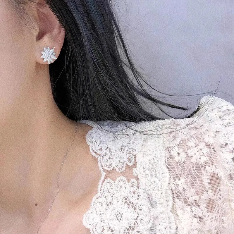 Huitan Flower CZ Stud Earrings – Cubic Zirconia Women's Studs CZ Stud Earrings Axl