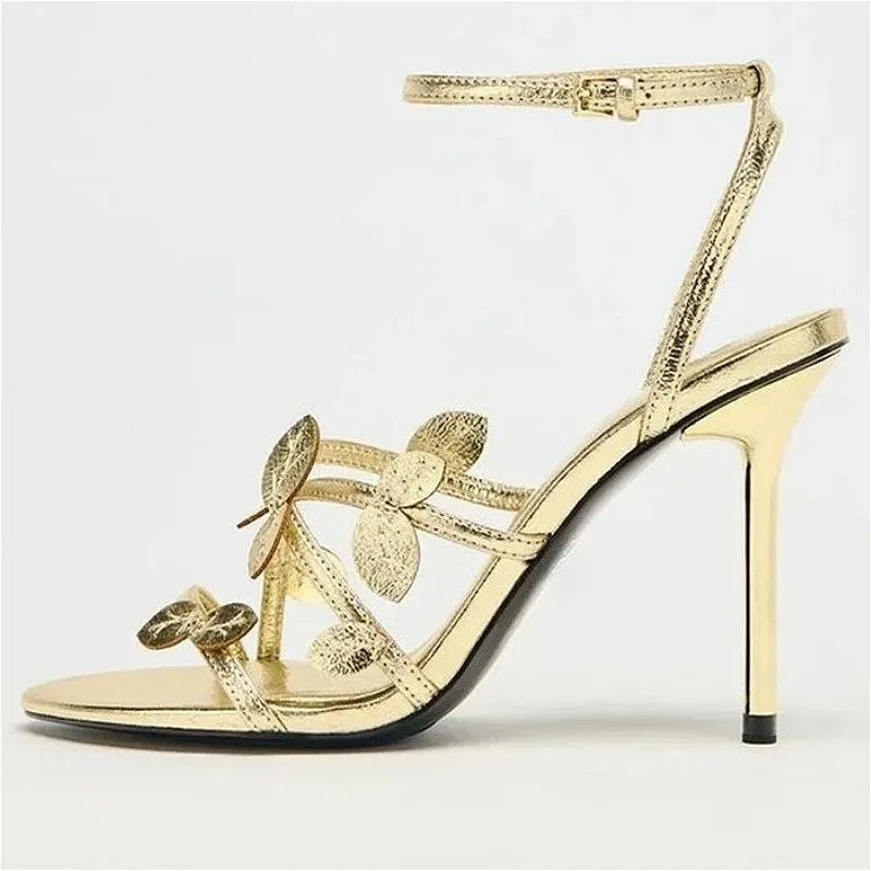 Women's Gold High Heel Ankle Strap Sandals | Open Toe Party High Heel Sandals Axl