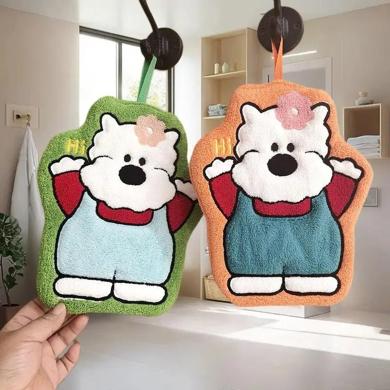 Cute Puppy Cartoon Hand Towel – Quick-Dry Coral Fleece Cartoon Hand Towel Axl