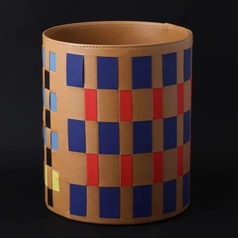 Colorful Leather Woven Round Storage Basket – Organizer Bin Storage Basket Axl