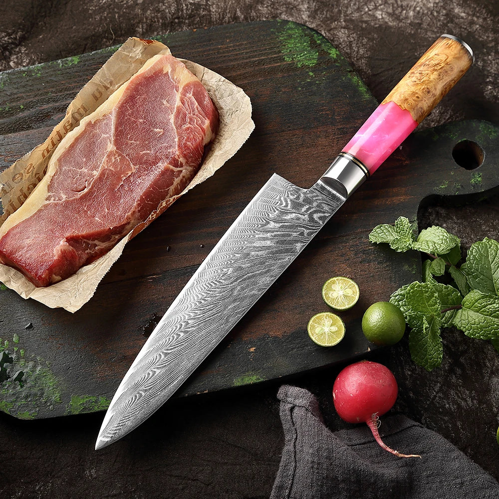 XITUO 8" Damascus Chef Knife – 67-Layer AUS-10 Pink Handle Damascus Chef Knife Axl