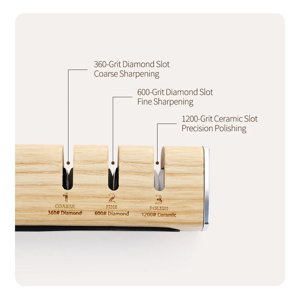 XINZUO 3-in-1 Knife Sharpener | Wood Handle & Non-Slip Base Knife Sharpener Axl