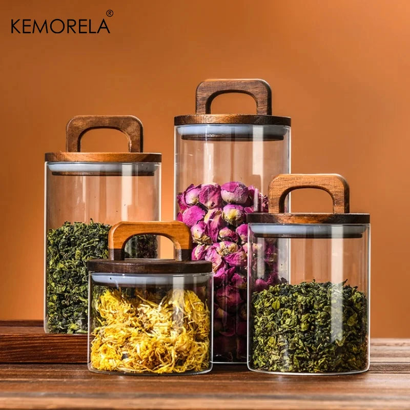 Glass Jar with Wood Lid – Airtight Canister for Coffee & Tea Glass Storage Canister Axl