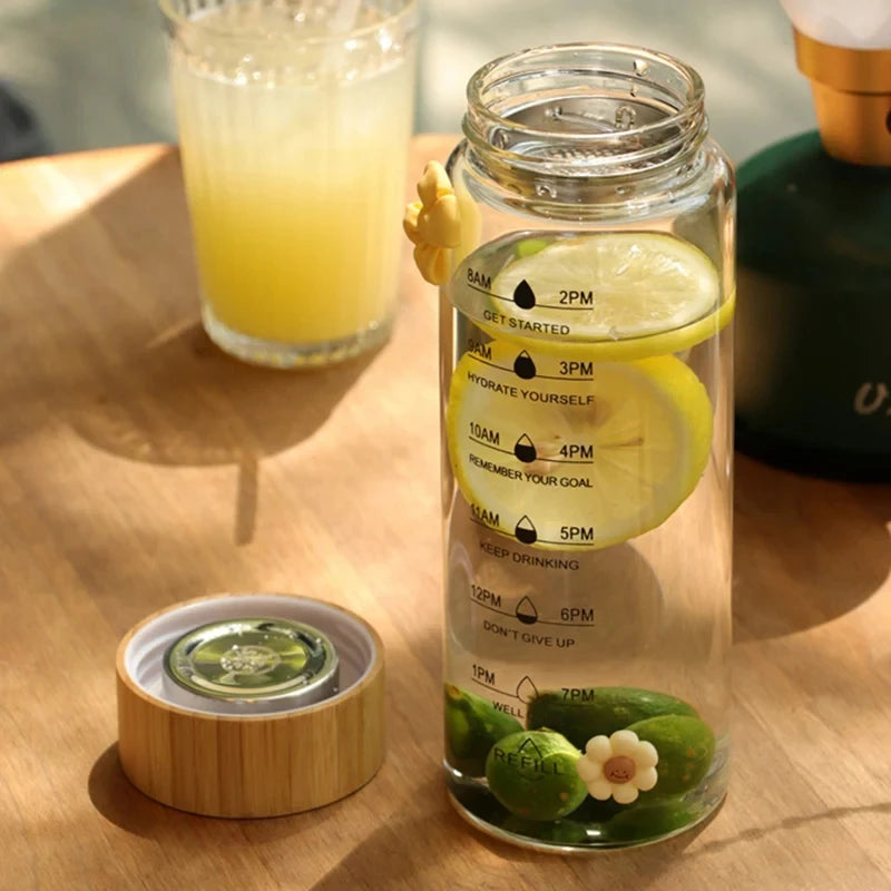 700ml Glass Water Bottle with Tea Infuser & Time Scale Glass Water Bottle Axl
