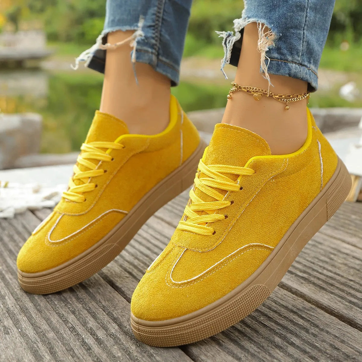 Women's Retro Canvas Sneakers – Breathable Flat Casual Shoes Canvas Flat Sneakers Axl yellow 41