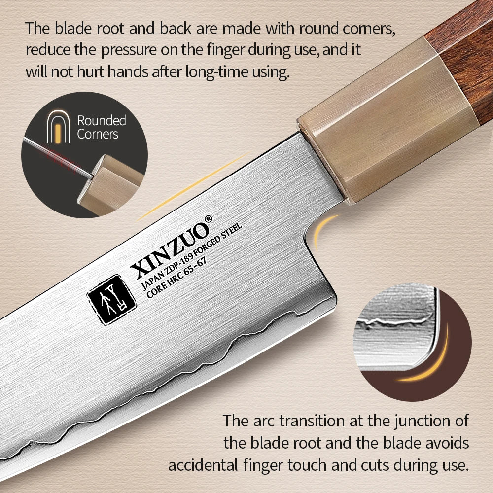 XINZUO 5.5" ZDP-189 Utility Knife – Ironwood & Bull Horn Handle Utility Kitchen Knife Axl