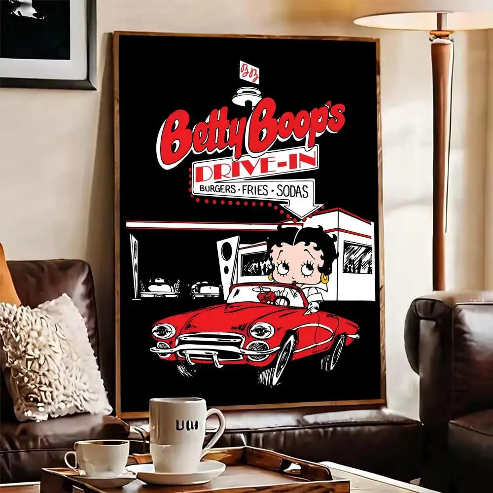 Betty Boop Cartoon Poster Self-Adhesive Wall Art Sticker Wall Art Sticker Axl