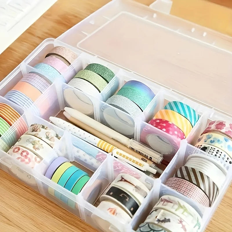 15-Compartment Clear Plastic Washi Tape Organizer Box Tape Storage Organizer Axl