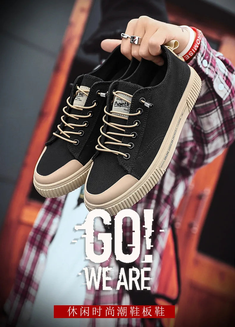 Men's Canvas Vulcanized Sneakers – Breathable Casual Flat Shoes Canvas Casual Sneakers Axl