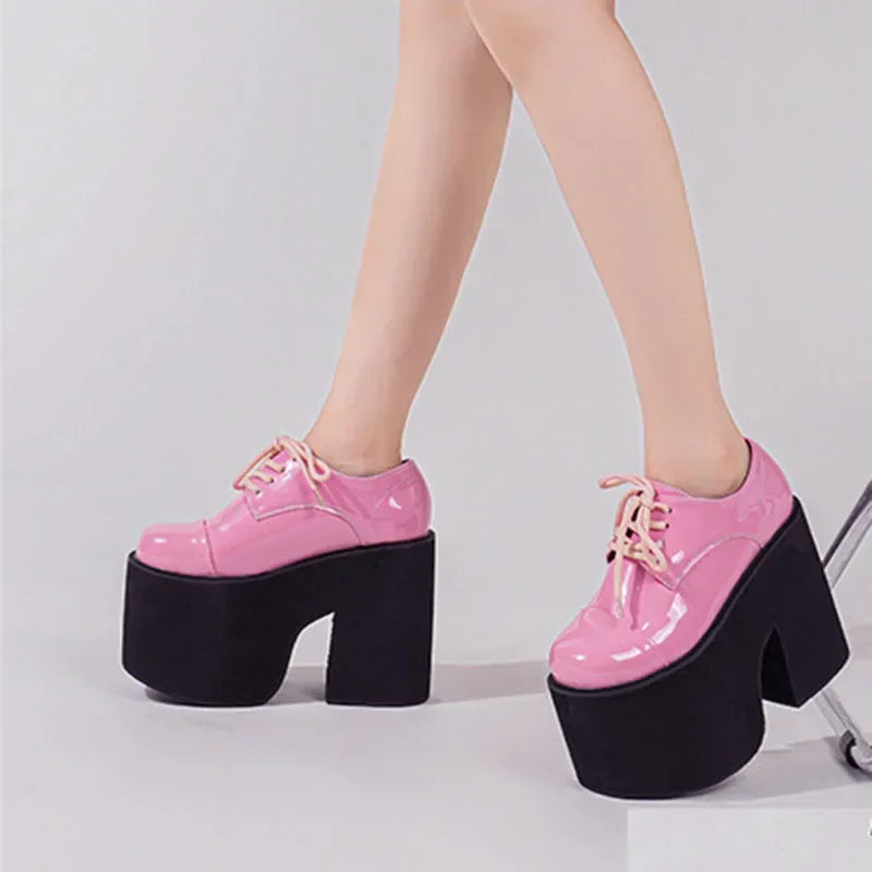 14CM Platform Pumps – Patent Leather Lace-Up High Heels Platform High Heels Axl