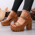 Women's Multi-Strap Block Heel Sandals | Adjustable Buckle Block Heel Sandals Axl 36 Brown