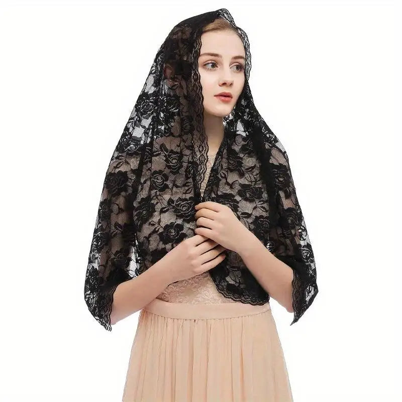 Women's White Lace Mantilla Scarf – Bridal & Church Head Cover Lace Mantilla Scarf Axl