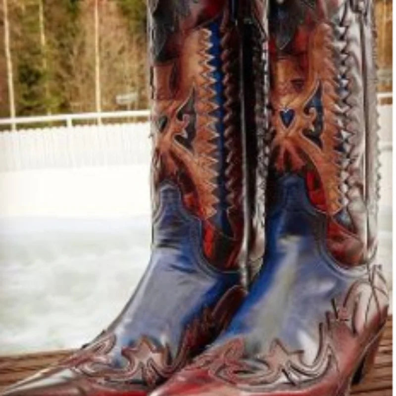 Men's PU Leather Western Cowboy Boots – Zip Mid-Calf Punk Style Men's Cowboy Boots Axl