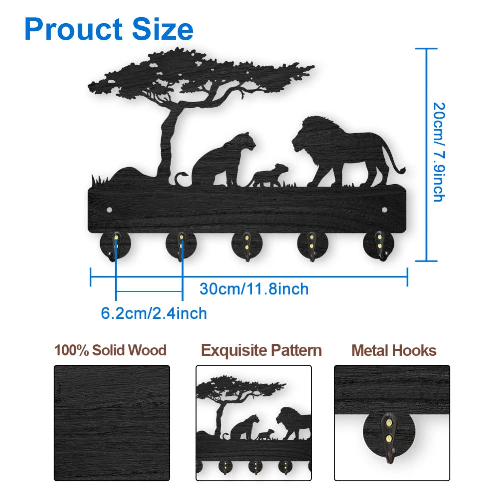Wood Wall Key Rack with 5 Hooks – Black Entryway Organizer Wall Key Rack Axl AECH04-06401
