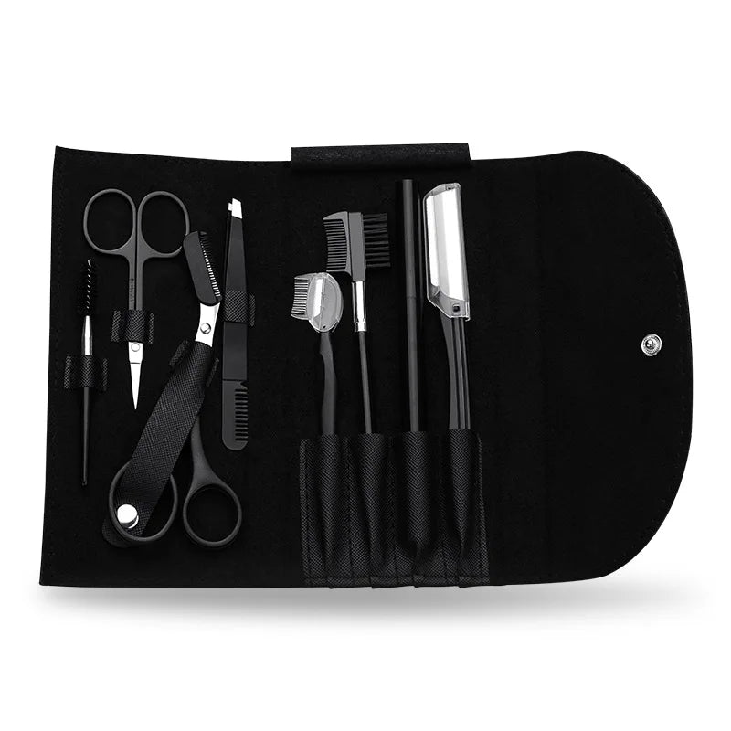8-Piece Eyebrow Grooming Kit – Shaper, Pencil & Tweezers Eyebrow Grooming Kit Axl Black-8Set