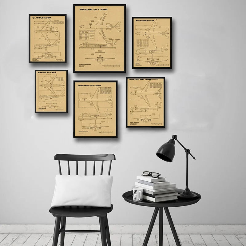 Aircraft Structure Vintage Poster – Boeing Diagram Kraft Paper Vintage Wall Poster Axl