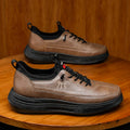 YBQJOO Men's Lace-Up Leather Sneakers | Non-Slip Casual Shoes Men's Casual Sneakers Axl Brown 44