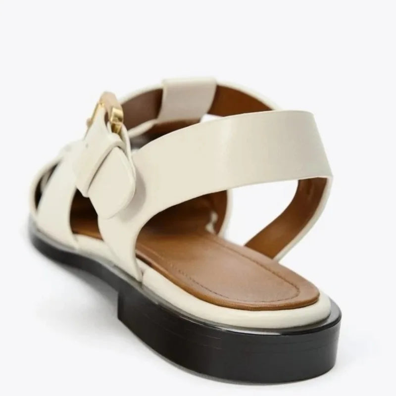 Women's Flat Gladiator Sandals – Metal Ankle Buckle Style Flat Gladiator Sandals Axl