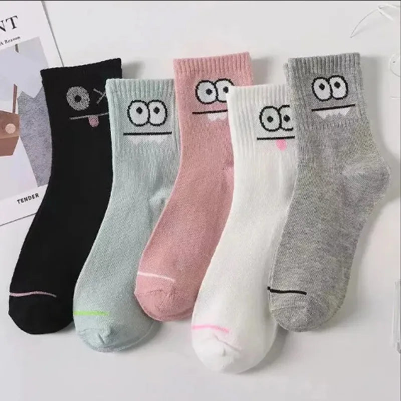 5-Pack Kawaii Expression Printed Ankle Socks for Women Novelty Ankle Socks Axl black One Size