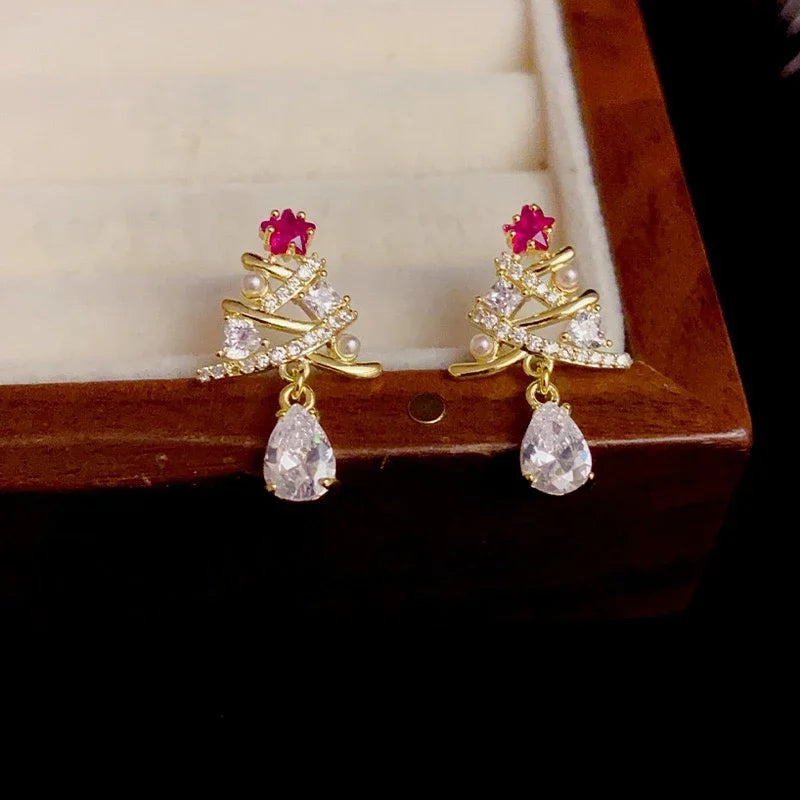 Huitan Christmas Tree Dangle Earrings – Gold Drop Earrings Dangle Earrings Axl