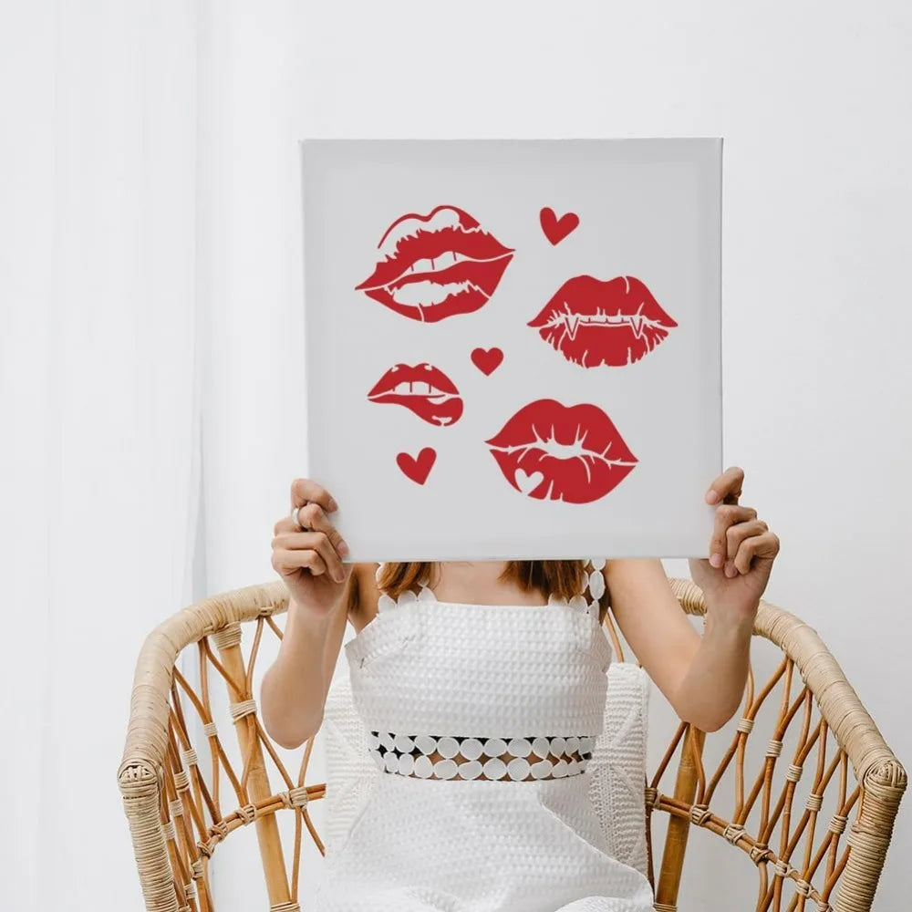 Large Lip & Heart DIY Stencil 11.8" with Paint Brush – Reusable DIY Craft Stencil Axl