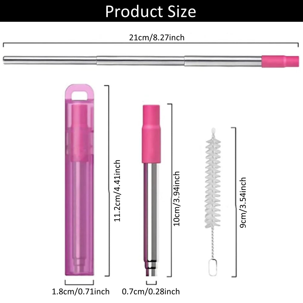Collapsible Stainless Steel Travel Straws with Case & Brush Reusable Travel Straws Axl